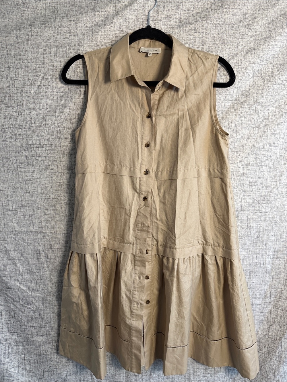 Lafayette 148 New York Sleeveless Beige Button-Front Midi Dress